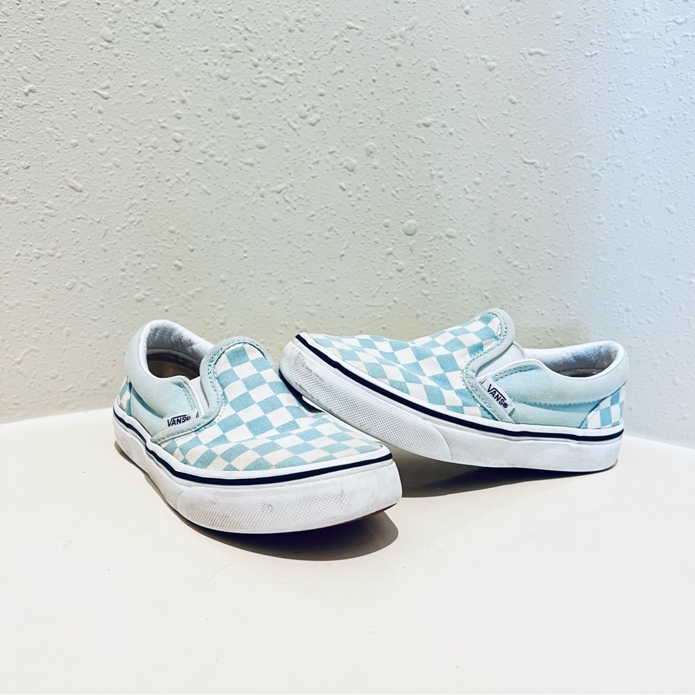 Vans Big Kids Unisex Checker Blue White Slip On Sneakers Size 13.5